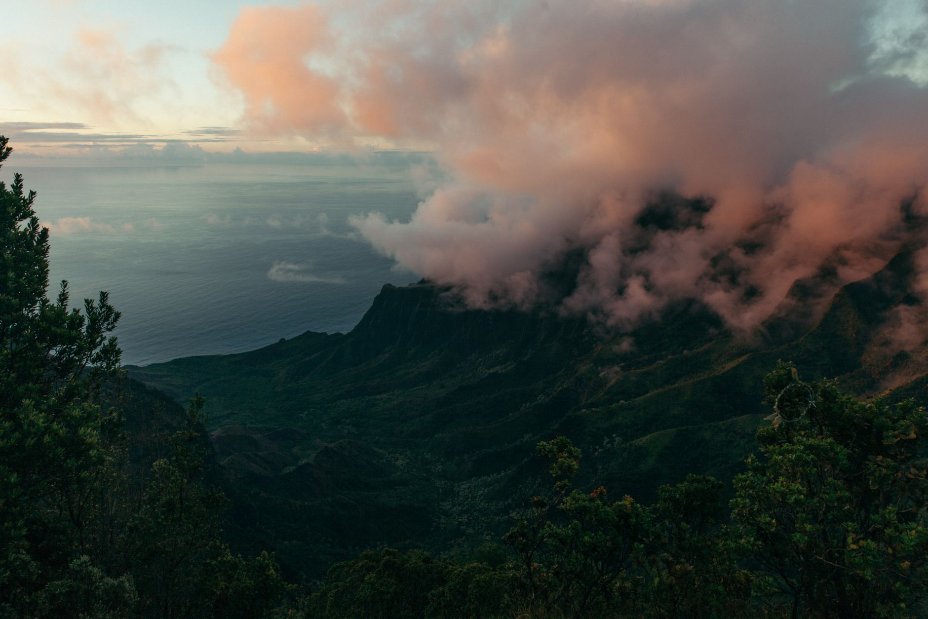 Kalalau Valley d'au dessus, Coucher de Soleil, Koke'e State Park, Kaua'i, Hawaii